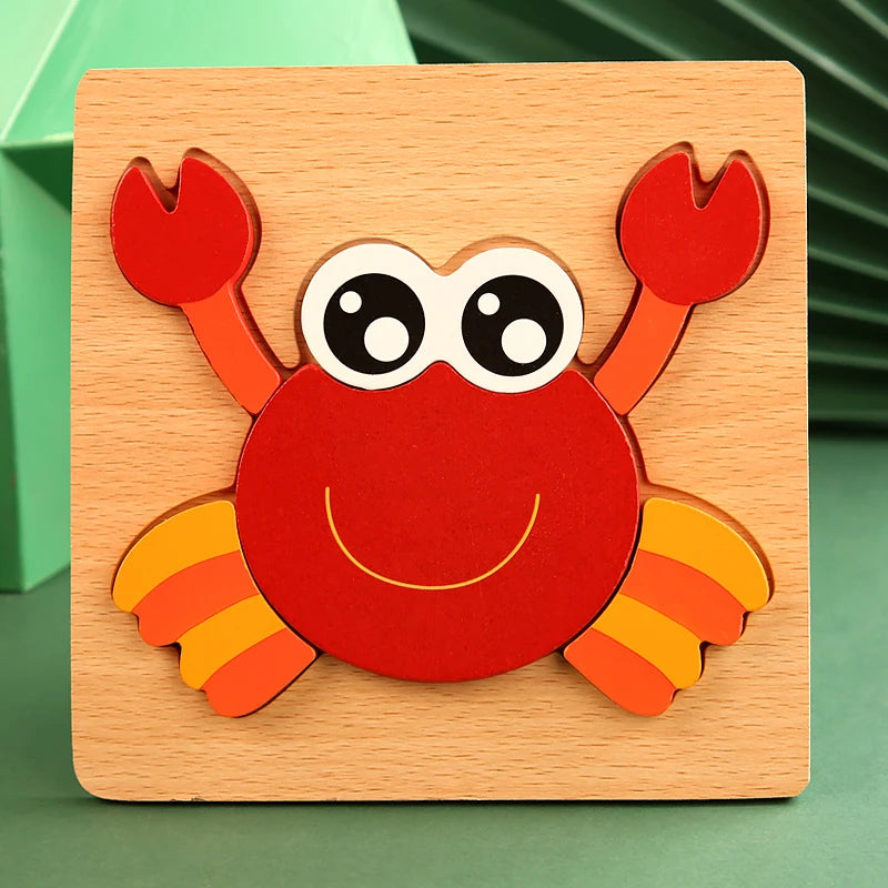Quebra-Cabeça 3D de Madeira de Alta Qualidade – Animais e Tráfego em Desenho Animado para Bebês | Jogo de Aprendizado Cognitivo Infantil