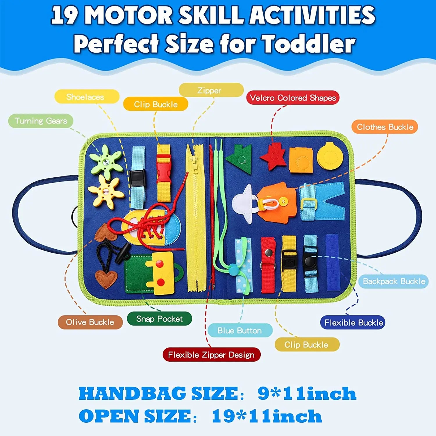 Brinquedo Montessori – Placa de Atividades Sensorial para Desenvolvimento de Habilidades Motoras, Placa Educativa para Crianças Pequenas
