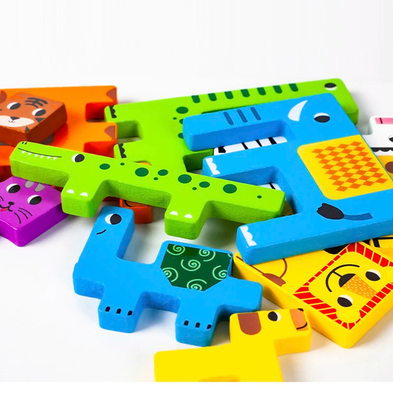 Quebra-Cabeça de Madeira Montessori – Personagens de Animais, Transporte, Blocos Russos, Animais Fofos, Brinquedos Educativos com Temas de Profissões
