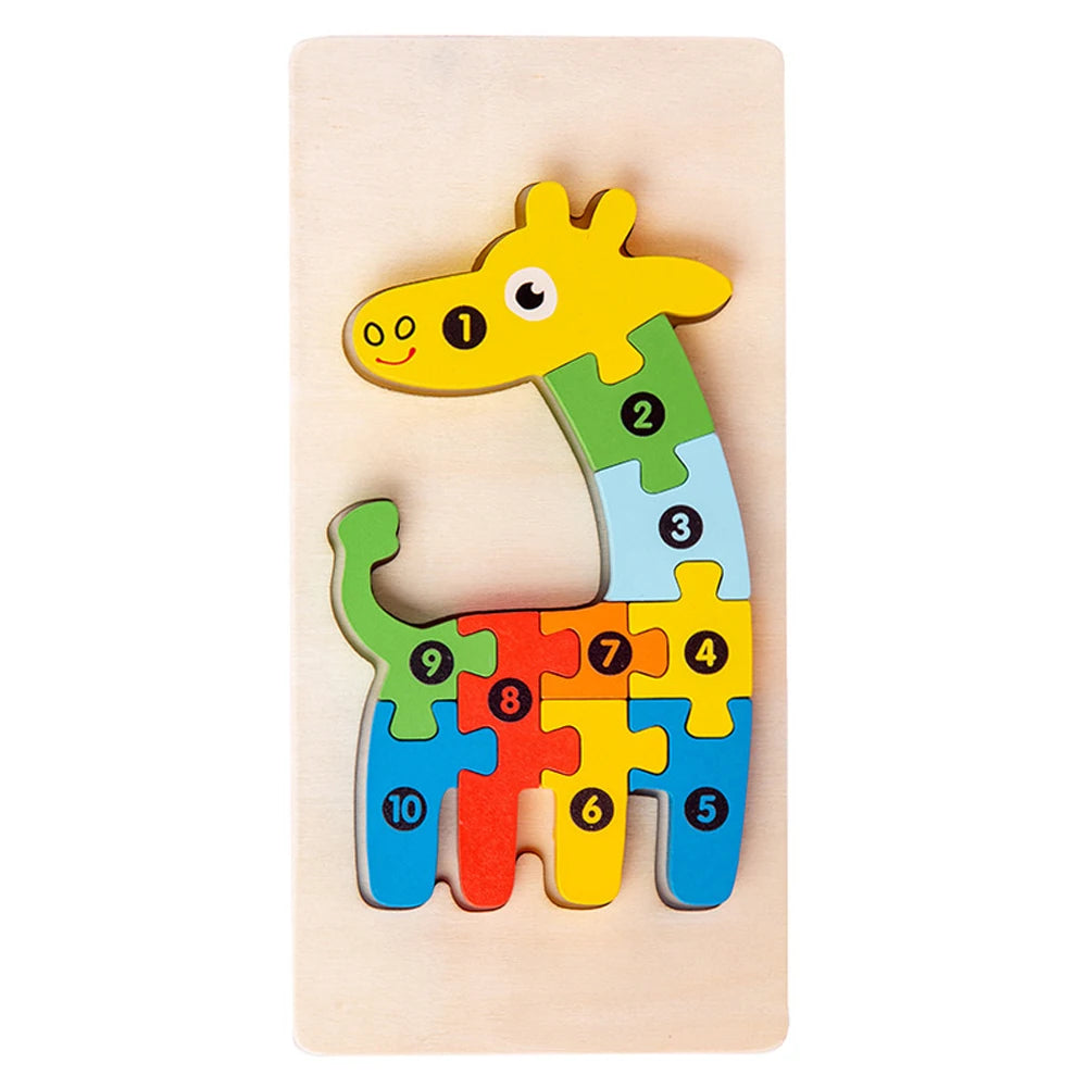Quebra-Cabeças Educativos 3D de Madeira de Alta Qualidade – Animais em Estilo Cartoon – Jogo de Puzzle para Desenvolvimento Cognitivo e Inteligência Infantil