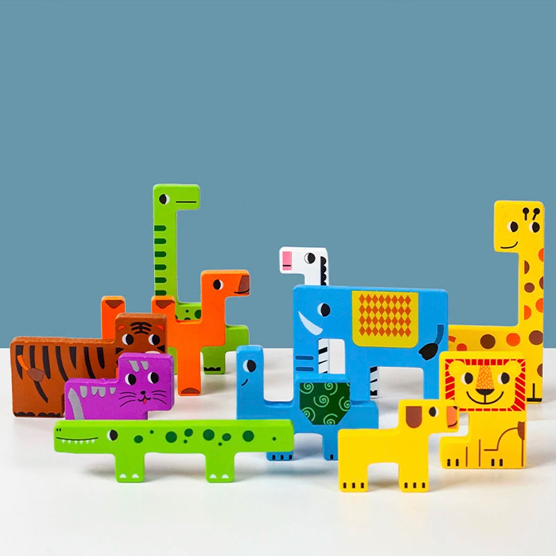 Quebra-Cabeça de Madeira Montessori – Personagens de Animais, Transporte, Blocos Russos, Animais Fofos, Brinquedos Educativos com Temas de Profissões