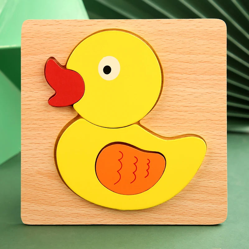 Quebra-Cabeça 3D de Madeira de Alta Qualidade – Animais e Tráfego em Desenho Animado para Bebês | Jogo de Aprendizado Cognitivo Infantil