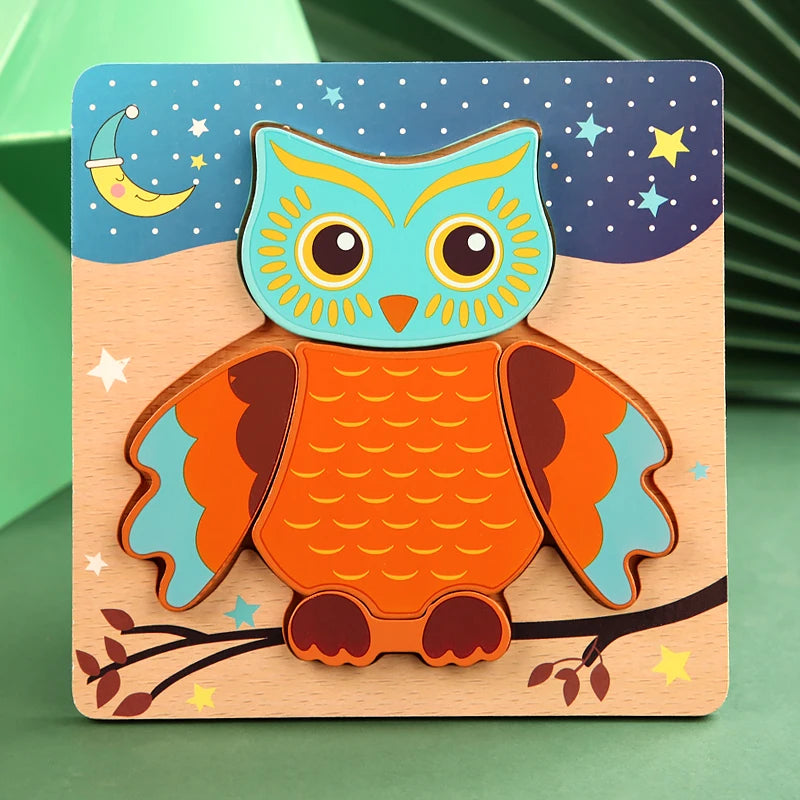 Quebra-Cabeça 3D de Madeira de Alta Qualidade – Animais e Tráfego em Desenho Animado para Bebês | Jogo de Aprendizado Cognitivo Infantil