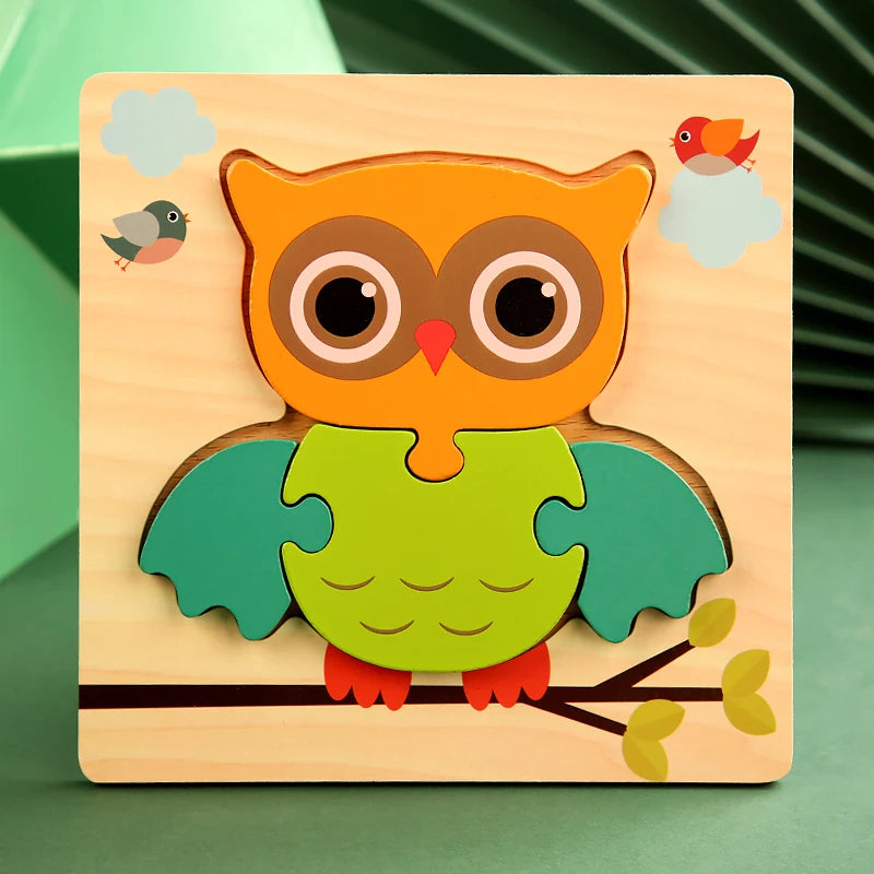 Quebra-Cabeça 3D de Madeira de Alta Qualidade – Animais e Tráfego em Desenho Animado para Bebês | Jogo de Aprendizado Cognitivo Infantil