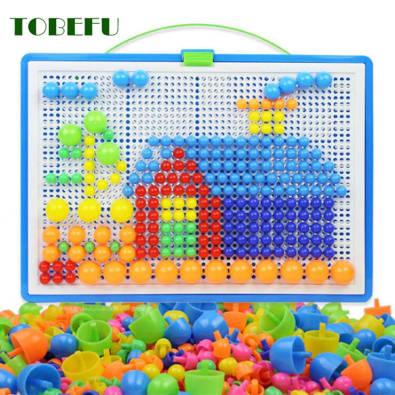 296 Peças/Conjunto de Grãos de Cogumelo com Pinos em Caixa – Jogo de Quebra-Cabeça 3D Inteligente com Tabuleiro de Encaixe for Children Kids Educational Toys