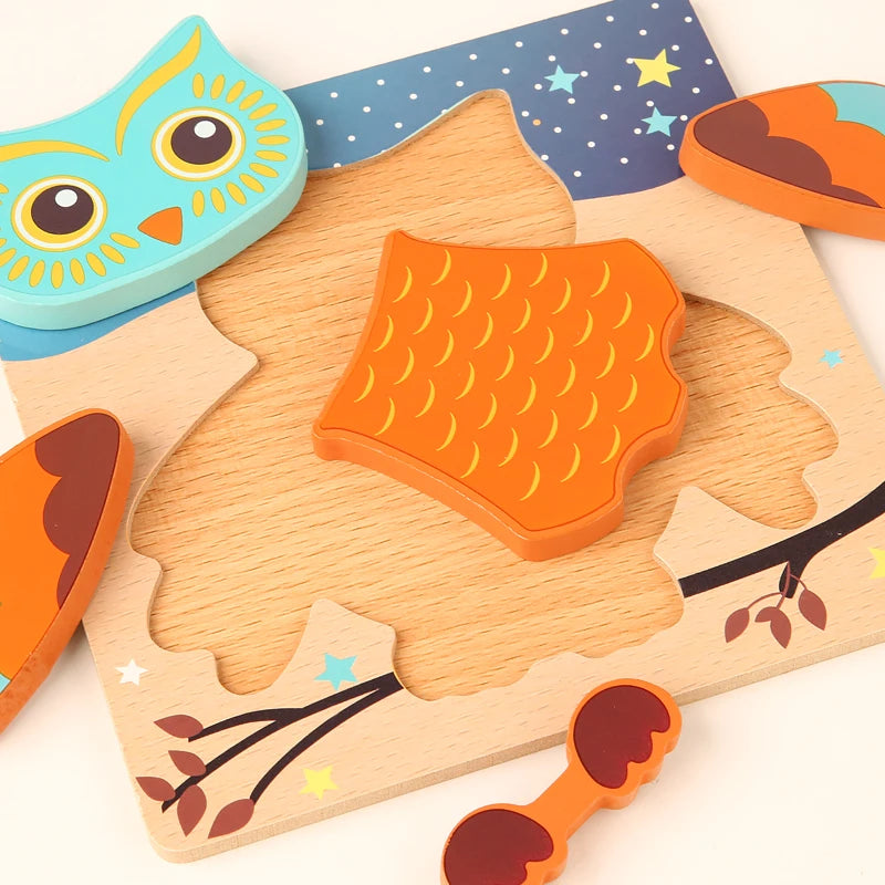 Quebra-Cabeça 3D de Madeira de Alta Qualidade – Animais e Tráfego em Desenho Animado para Bebês | Jogo de Aprendizado Cognitivo Infantil