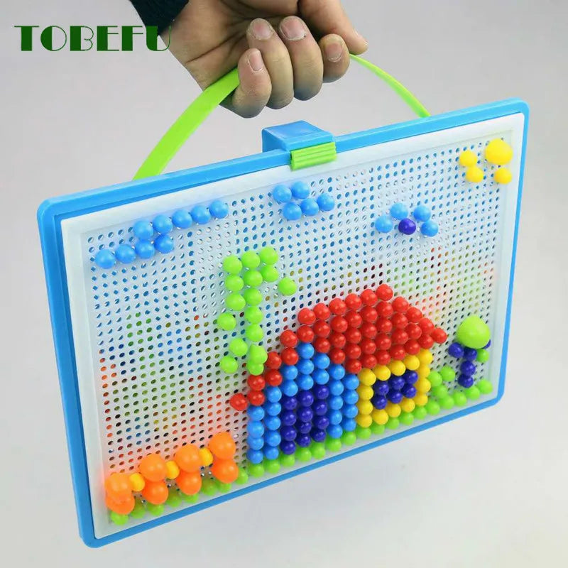 296 Peças/Conjunto de Grãos de Cogumelo com Pinos em Caixa – Jogo de Quebra-Cabeça 3D Inteligente com Tabuleiro de Encaixe for Children Kids Educational Toys