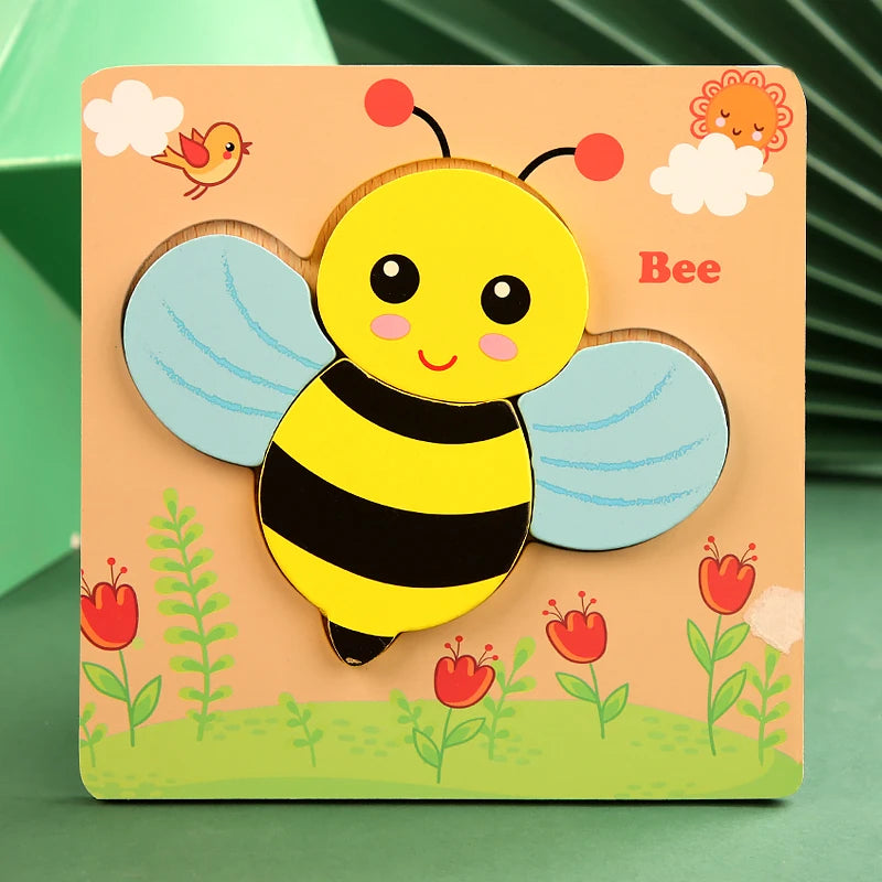 Quebra-Cabeça 3D de Madeira de Alta Qualidade – Animais e Tráfego em Desenho Animado para Bebês | Jogo de Aprendizado Cognitivo Infantil