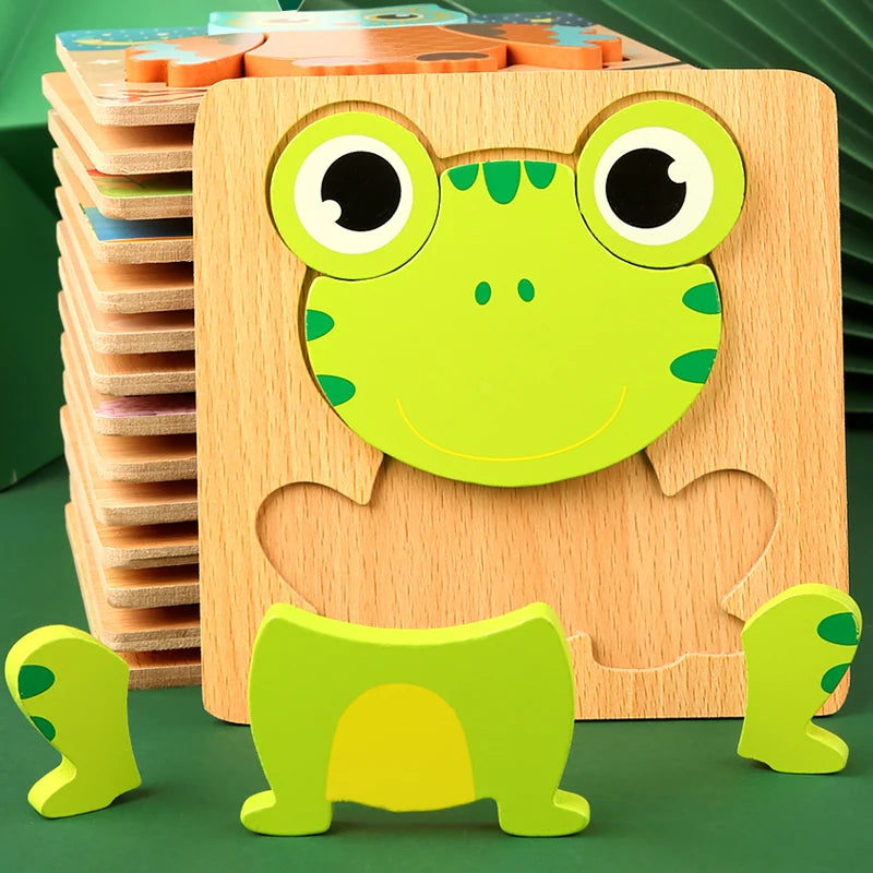 Quebra-Cabeça 3D de Madeira de Alta Qualidade – Animais e Tráfego em Desenho Animado para Bebês | Jogo de Aprendizado Cognitivo Infantil