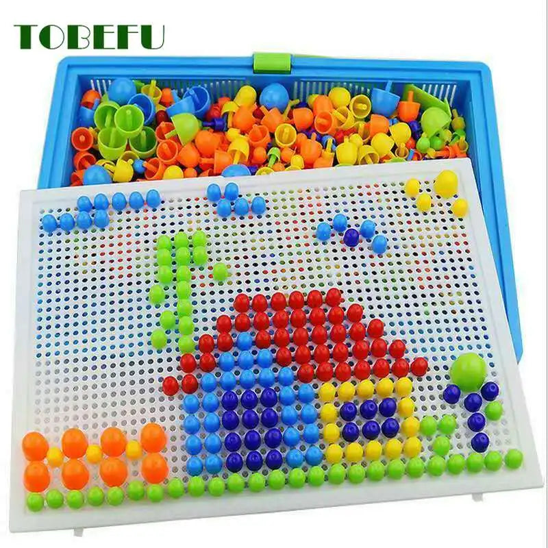 296 Peças/Conjunto de Grãos de Cogumelo com Pinos em Caixa – Jogo de Quebra-Cabeça 3D Inteligente com Tabuleiro de Encaixe for Children Kids Educational Toys