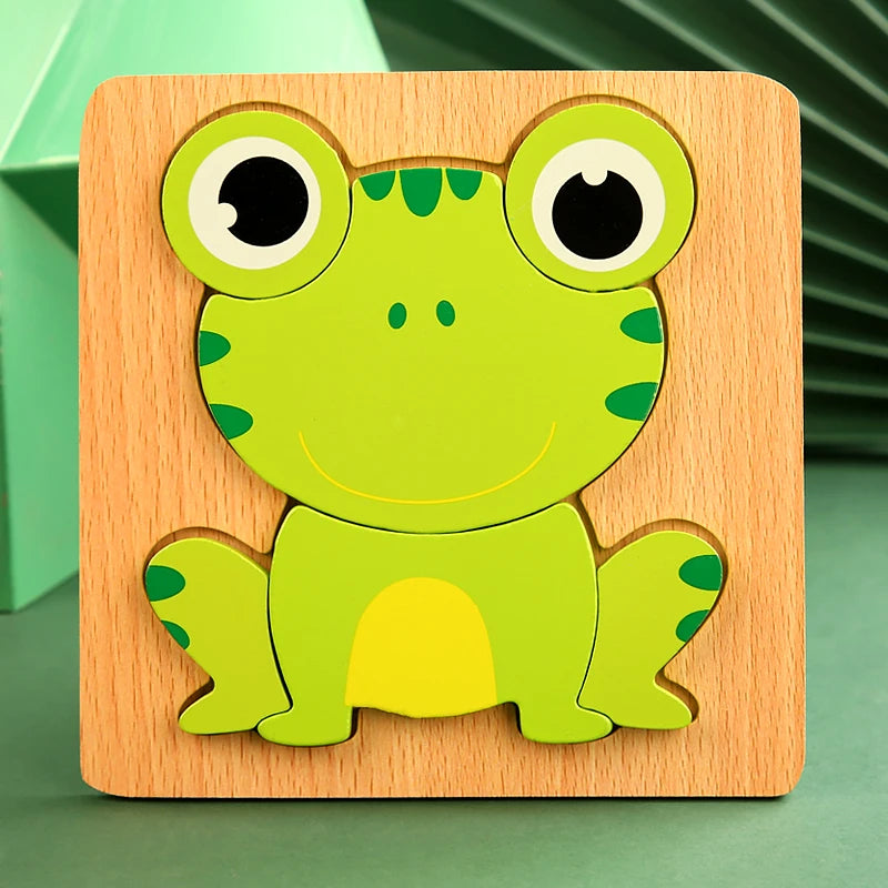 Quebra-Cabeça 3D de Madeira de Alta Qualidade – Animais e Tráfego em Desenho Animado para Bebês | Jogo de Aprendizado Cognitivo Infantil
