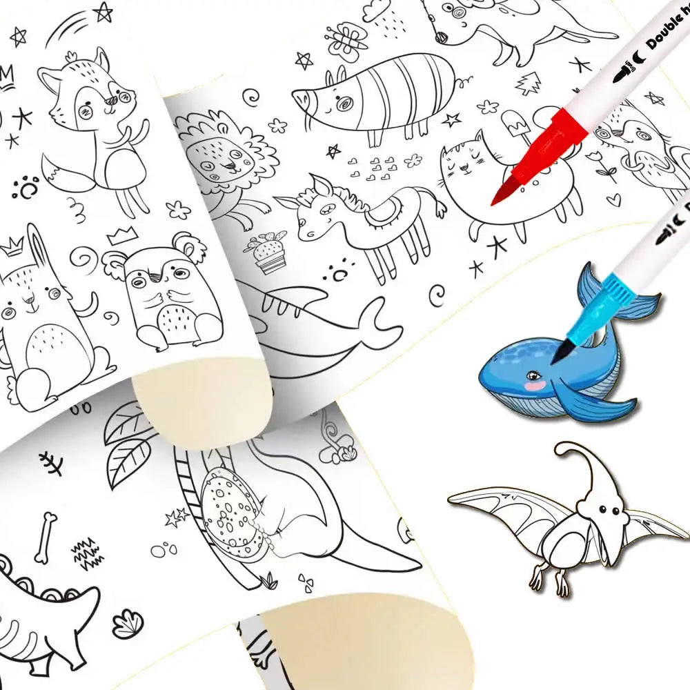 Rolo de Papel para Desenho Infantil de 90cm – Tela com Tema Animal para Colorir DIY, Pintura, Recorte e Grafite Educacional para Escola