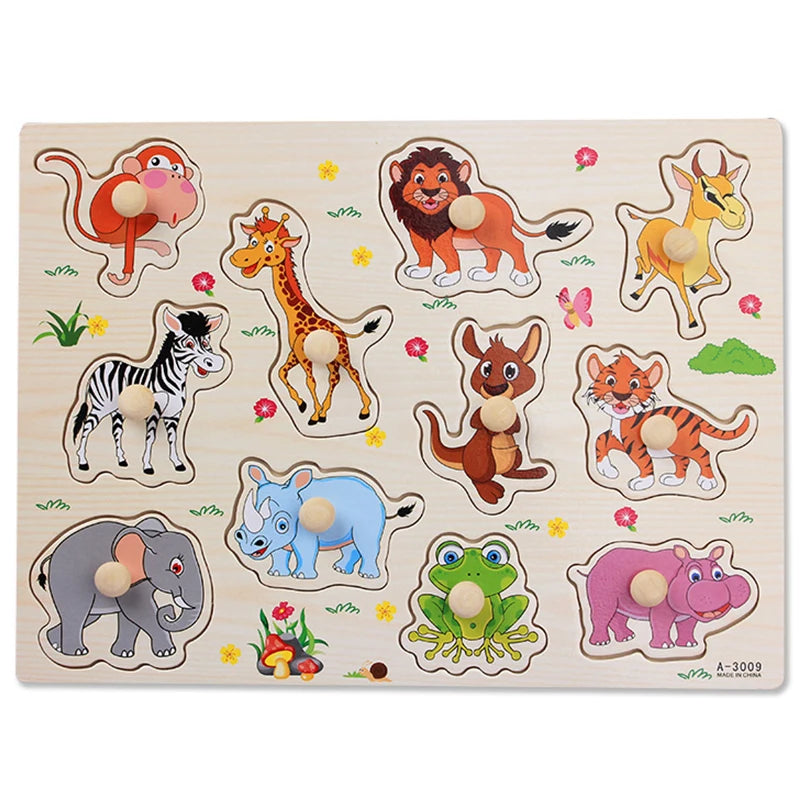 Brinquedos Montessori para Bebês – Quebra-cabeças de Madeira, Placa de Agarrar com Animais para Cognição e Aprendizado Educativo para Crianças de 1 a 3 Anos