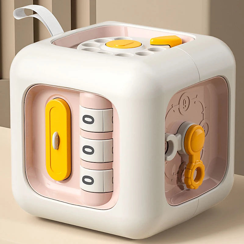 Cubo Montessori 6 em 1 – Brinquedo Sensorial Educativo com Atividades para Bebês Descubra um mundo de aprendizado e diversão em um só brinquedo!