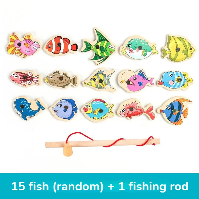 Brinquedo de Pesca Montessori em Madeira – Jogo Educativo Interativo com Peixinhos Magnéticos para Crianças