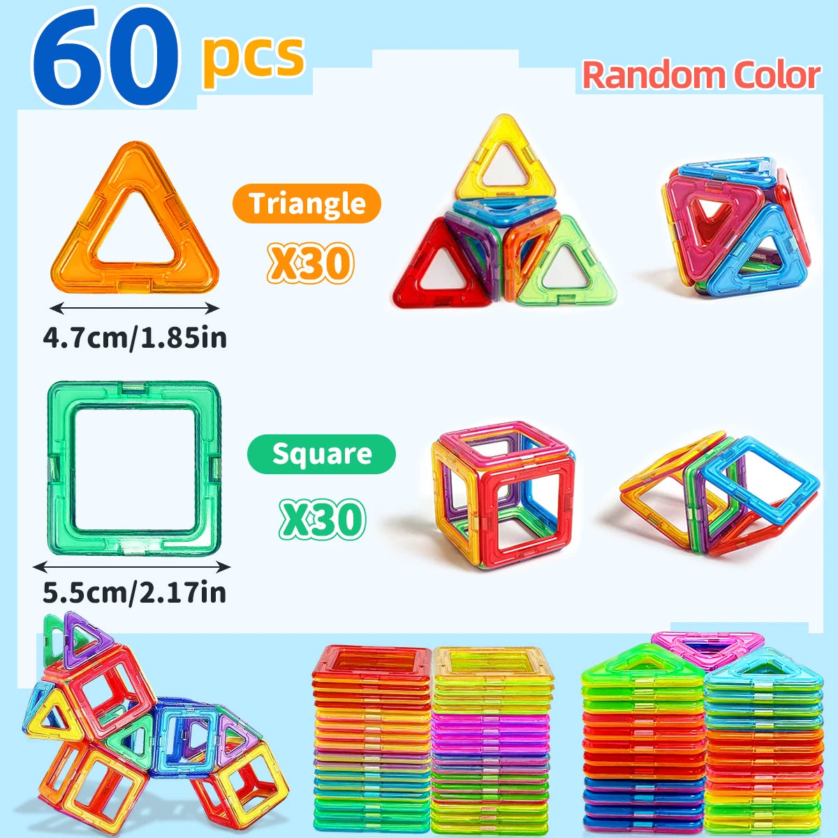 Blocos de Construção Magnéticos – Brinquedos de Ímã Faça Você Mesmo, Tamanho Médio – Brinquedos Educativos STEM para Aprendizado e Construção