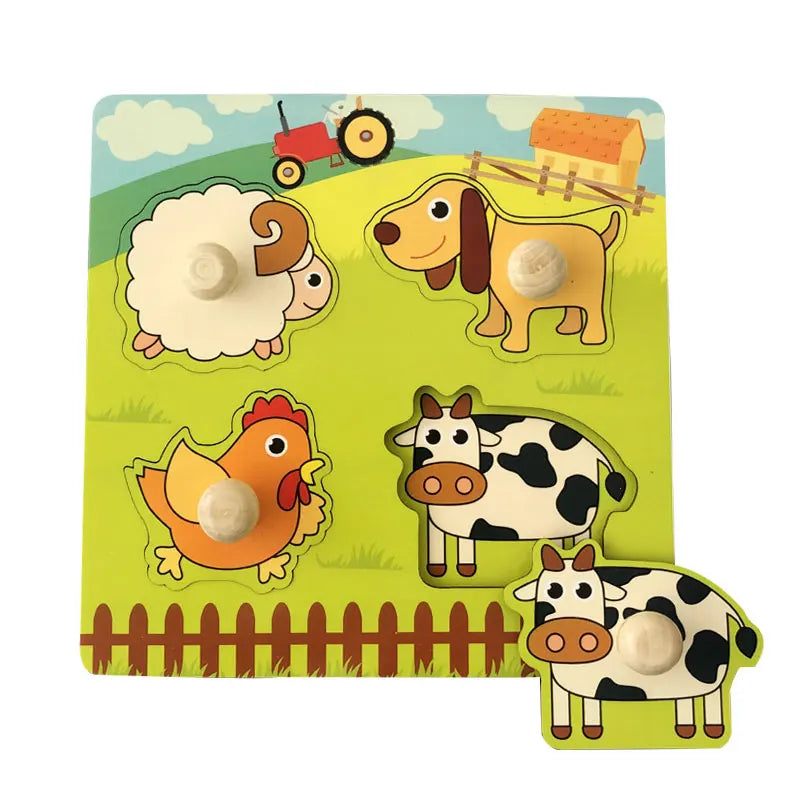 Brinquedos Montessori para Bebês – Quebra-cabeças de Madeira, Placa de Agarrar com Animais para Cognição e Aprendizado Educativo para Crianças de 1 a 3 Anos