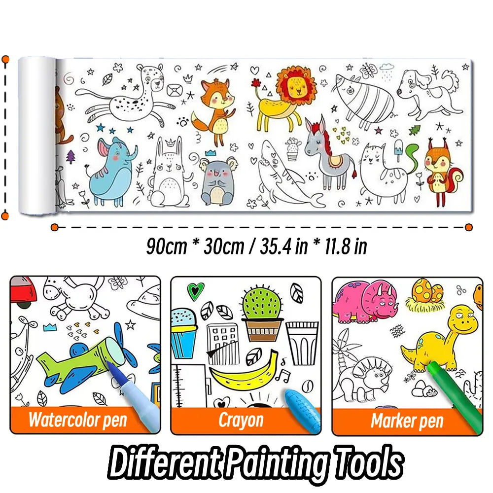 Rolo de Papel para Desenho Infantil de 90cm – Tela com Tema Animal para Colorir DIY, Pintura, Recorte e Grafite Educacional para Escola