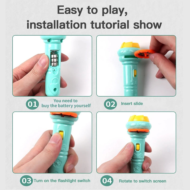 Lanterna Projetora de Brinquedo sem Bateria - Criatividade em Desenhos Animados - Lanterna Projetora de Histórias para Bebês Dormirem