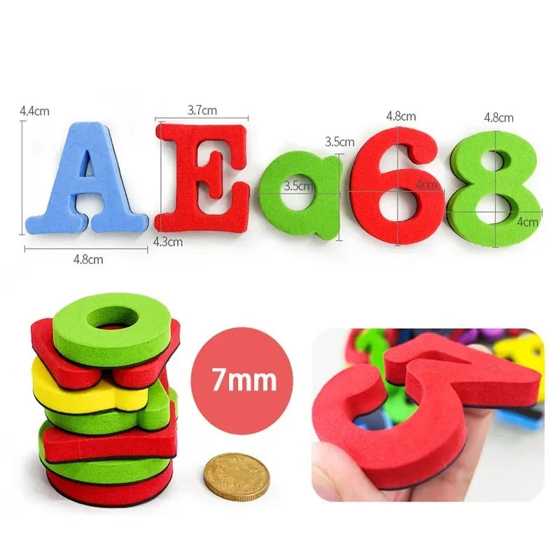 Conjunto Educacional de Brinquedo com Letras e Números Magnéticos – Alfabeto ABC 123, Ímãs de Geladeira em Plástico, Aprendizado Pré-escolar, Letras Maiúsculas, Minúsculas e Matemática