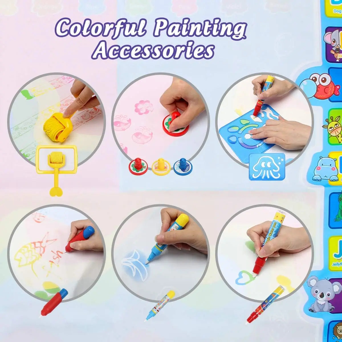 Tapete Mágico de Desenho com Água Reutilizável – Quadro de Pintura e Rabisco com Canetas | Brinquedo Educativo Montessori para Crianças