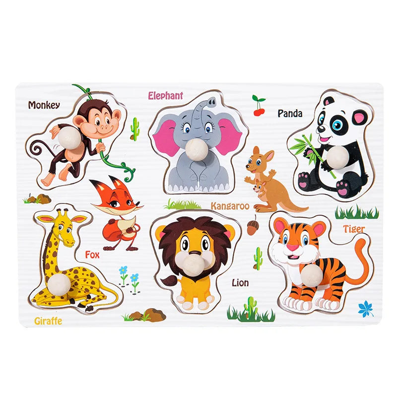 Brinquedos Montessori para Bebês – Quebra-cabeças de Madeira, Placa de Agarrar com Animais para Cognição e Aprendizado Educativo para Crianças de 1 a 3 Anos