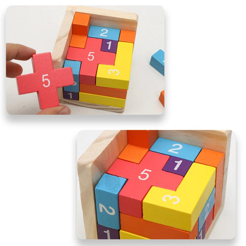 Blocos de Madeira Coloridos, Quebra-Cabeças Clássicos, Cubo 3D Numérico, Brinquedos de Encaixe, Jogo Intelectual para Crianças e Adultos