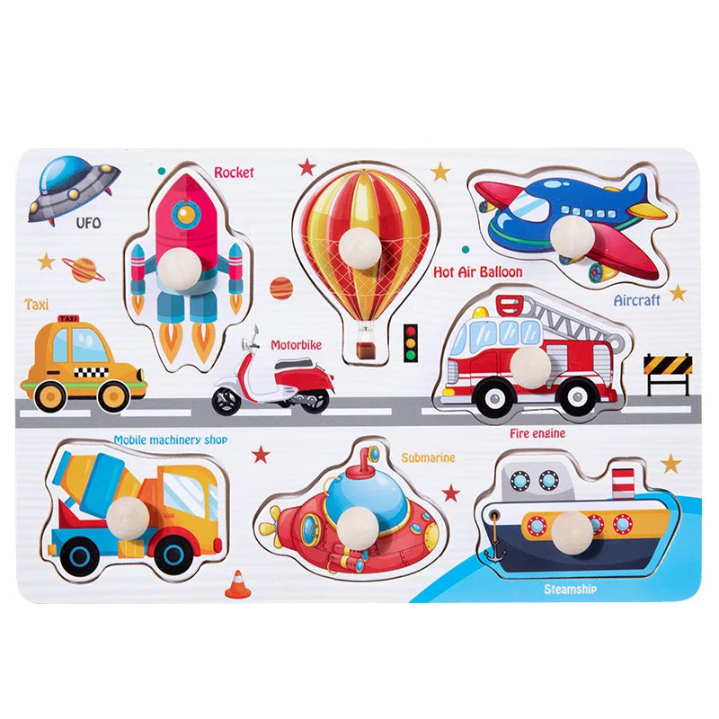 Brinquedos Montessori para Bebês – Quebra-cabeças de Madeira, Placa de Agarrar com Animais para Cognição e Aprendizado Educativo para Crianças de 1 a 3 Anos