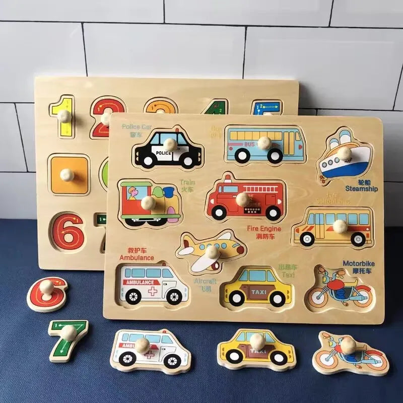 Brinquedos Montessori para Bebês – Quebra-cabeças de Madeira, Placa de Agarrar com Animais para Cognição e Aprendizado Educativo para Crianças de 1 a 3 Anos