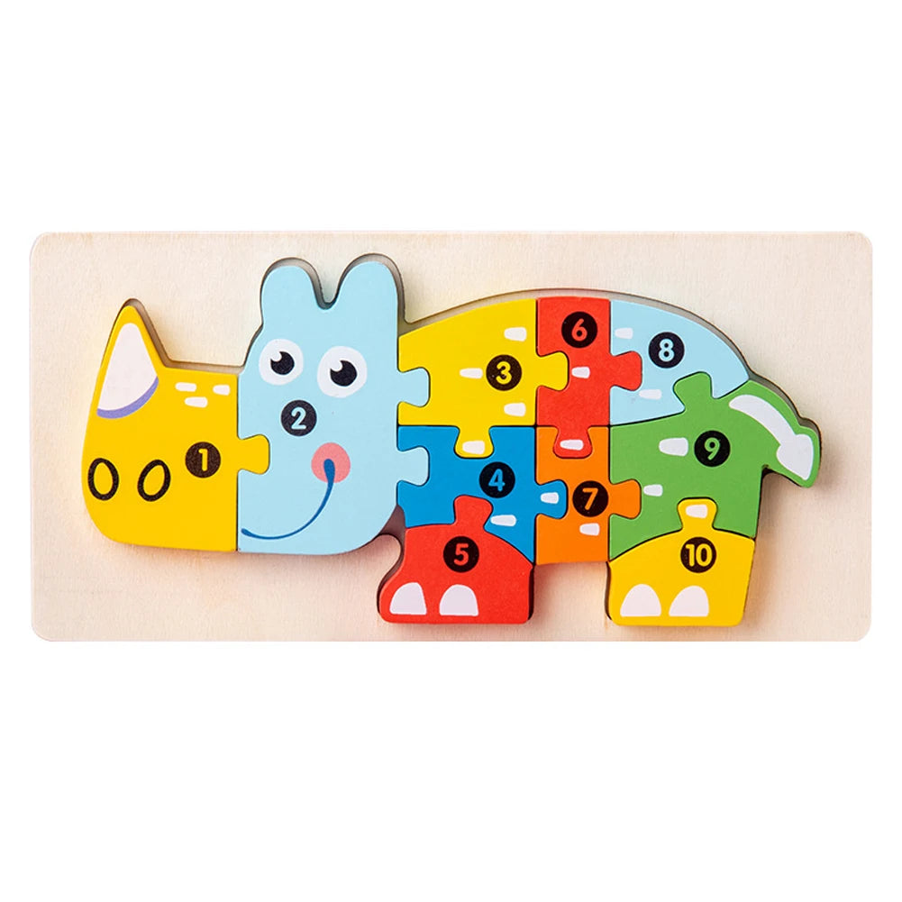 Quebra-Cabeças Educativos 3D de Madeira de Alta Qualidade – Animais em Estilo Cartoon – Jogo de Puzzle para Desenvolvimento Cognitivo e Inteligência Infantil