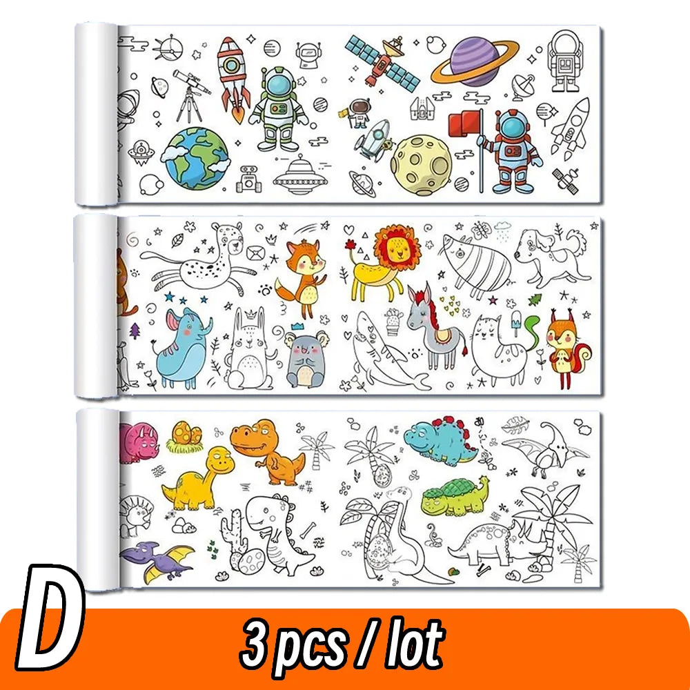 Rolo de Papel para Desenho Infantil de 90cm – Tela com Tema Animal para Colorir DIY, Pintura, Recorte e Grafite Educacional para Escola
