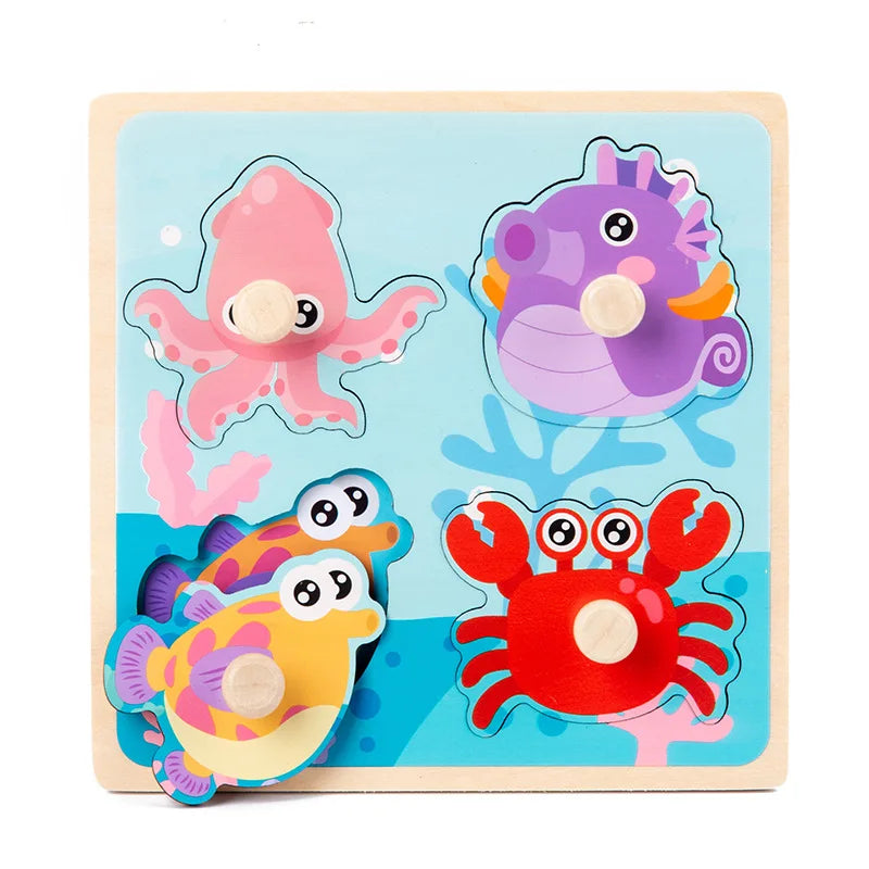 Brinquedos Montessori para Bebês – Quebra-cabeças de Madeira, Placa de Agarrar com Animais para Cognição e Aprendizado Educativo para Crianças de 1 a 3 Anos