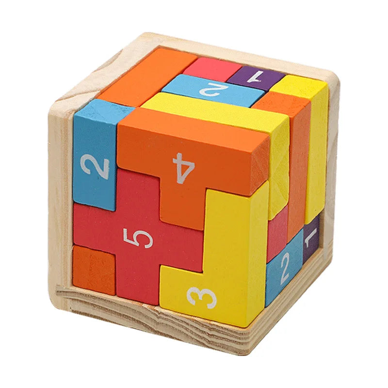 Blocos de Madeira Coloridos, Quebra-Cabeças Clássicos, Cubo 3D Numérico, Brinquedos de Encaixe, Jogo Intelectual para Crianças e Adultos