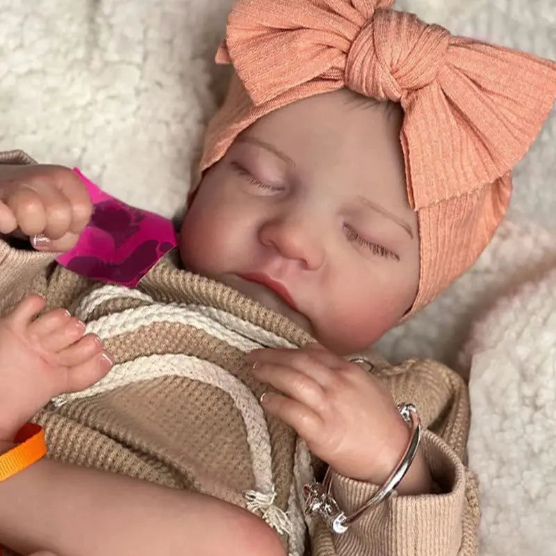 Boneca Reborn MRB Levi Sleeping – Bebê Reborn Já Pintado, Finalizado, Dormindo – Recém-Nascido de Vinil com Pele 3D e Veias Visíveis – Boneca Artística de Coleção