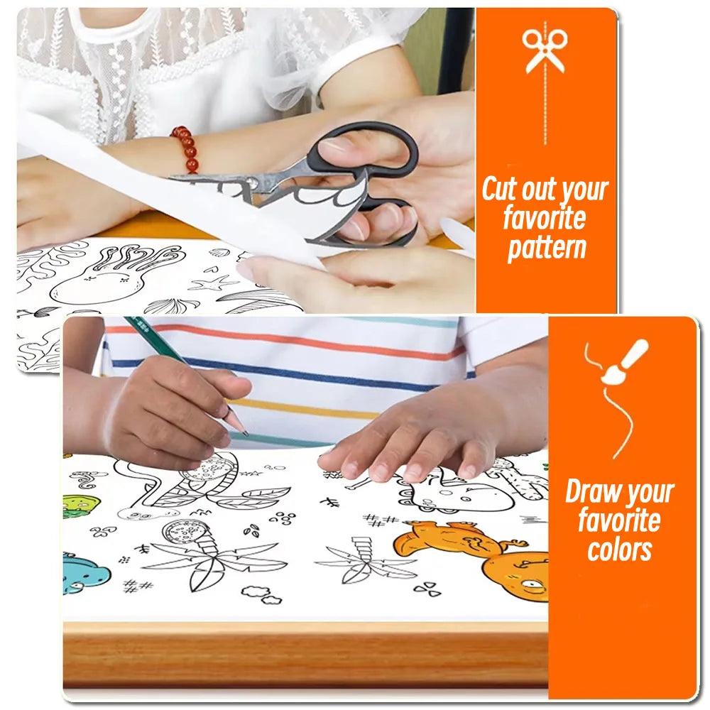 Rolo de Papel para Desenho Infantil de 90cm – Tela com Tema Animal para Colorir DIY, Pintura, Recorte e Grafite Educacional para Escola