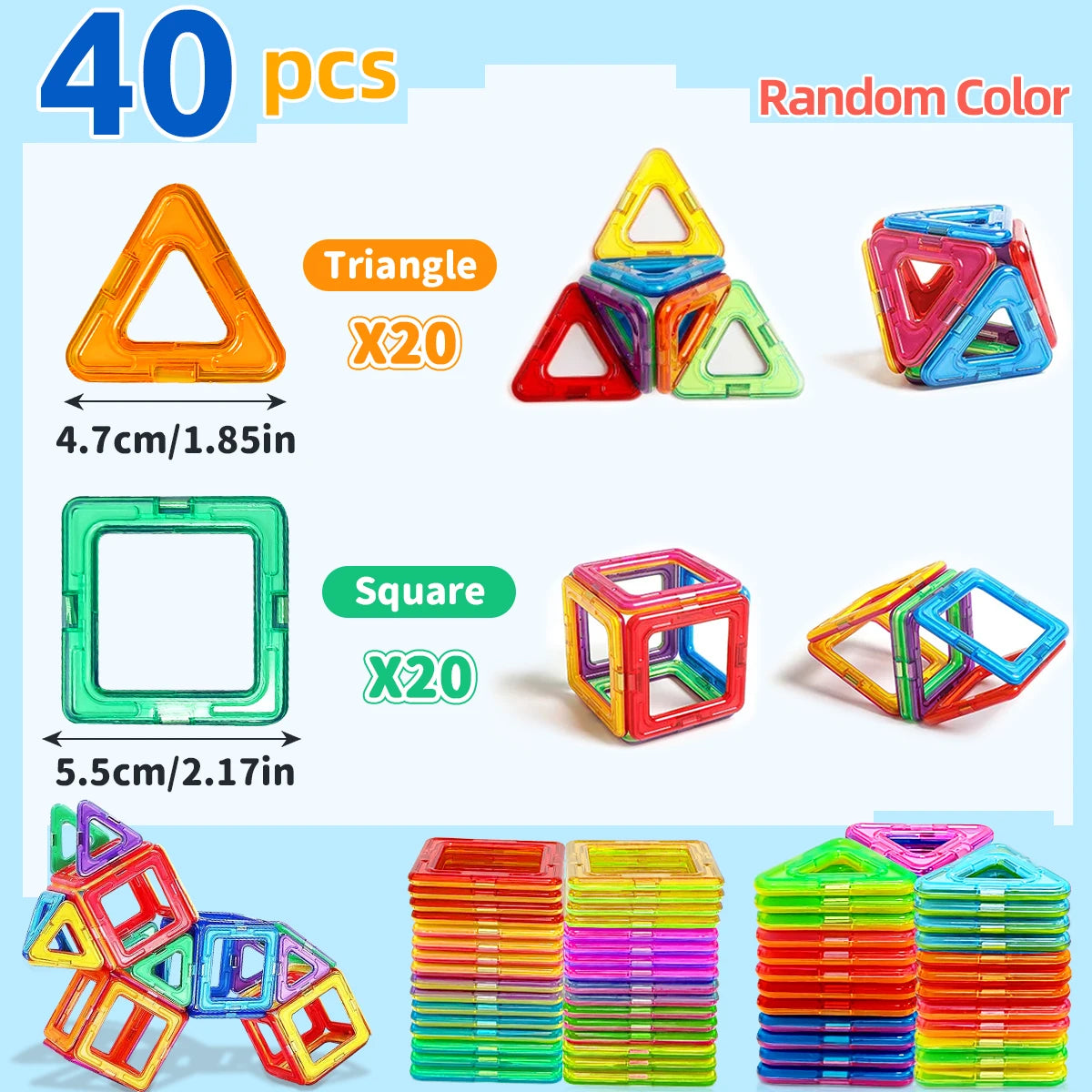 Blocos de Construção Magnéticos – Brinquedos de Ímã Faça Você Mesmo, Tamanho Médio – Brinquedos Educativos STEM para Aprendizado e Construção