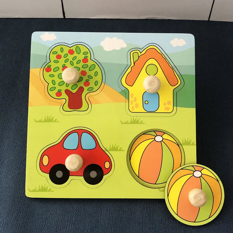 Brinquedos Montessori para Bebês – Quebra-cabeças de Madeira, Placa de Agarrar com Animais para Cognição e Aprendizado Educativo para Crianças de 1 a 3 Anos