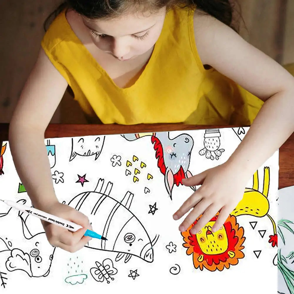 Rolo de Papel para Desenho Infantil de 90cm – Tela com Tema Animal para Colorir DIY, Pintura, Recorte e Grafite Educacional para Escola