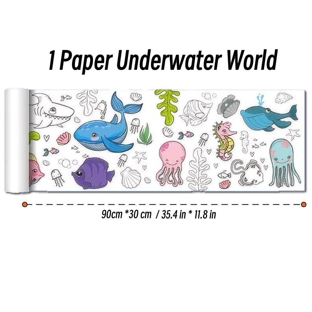 Rolo de Papel para Desenho Infantil de 90cm – Tela com Tema Animal para Colorir DIY, Pintura, Recorte e Grafite Educacional para Escola