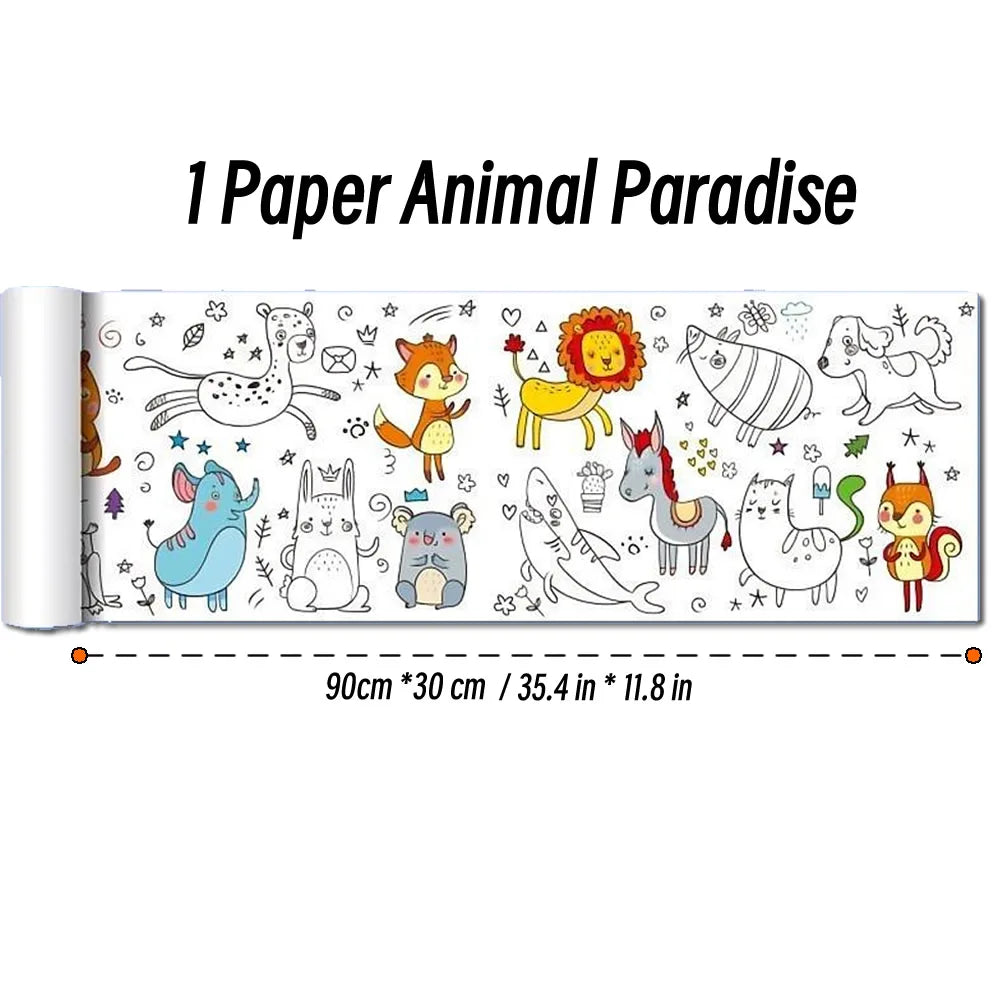 Rolo de Papel para Desenho Infantil de 90cm – Tela com Tema Animal para Colorir DIY, Pintura, Recorte e Grafite Educacional para Escola