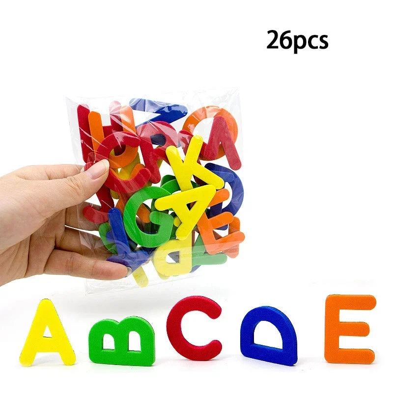 Conjunto Educacional de Brinquedo com Letras e Números Magnéticos – Alfabeto ABC 123, Ímãs de Geladeira em Plástico, Aprendizado Pré-escolar, Letras Maiúsculas, Minúsculas e Matemática