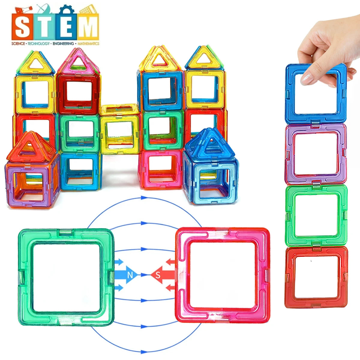 Blocos de Construção Magnéticos – Brinquedos de Ímã Faça Você Mesmo, Tamanho Médio – Brinquedos Educativos STEM para Aprendizado e Construção