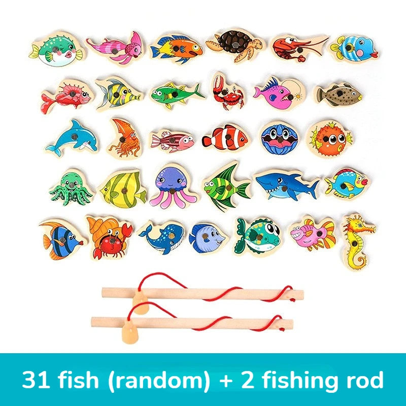 Brinquedo de Pesca Montessori em Madeira – Jogo Educativo Interativo com Peixinhos Magnéticos para Crianças
