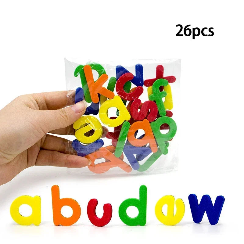 Conjunto Educacional de Brinquedo com Letras e Números Magnéticos – Alfabeto ABC 123, Ímãs de Geladeira em Plástico, Aprendizado Pré-escolar, Letras Maiúsculas, Minúsculas e Matemática