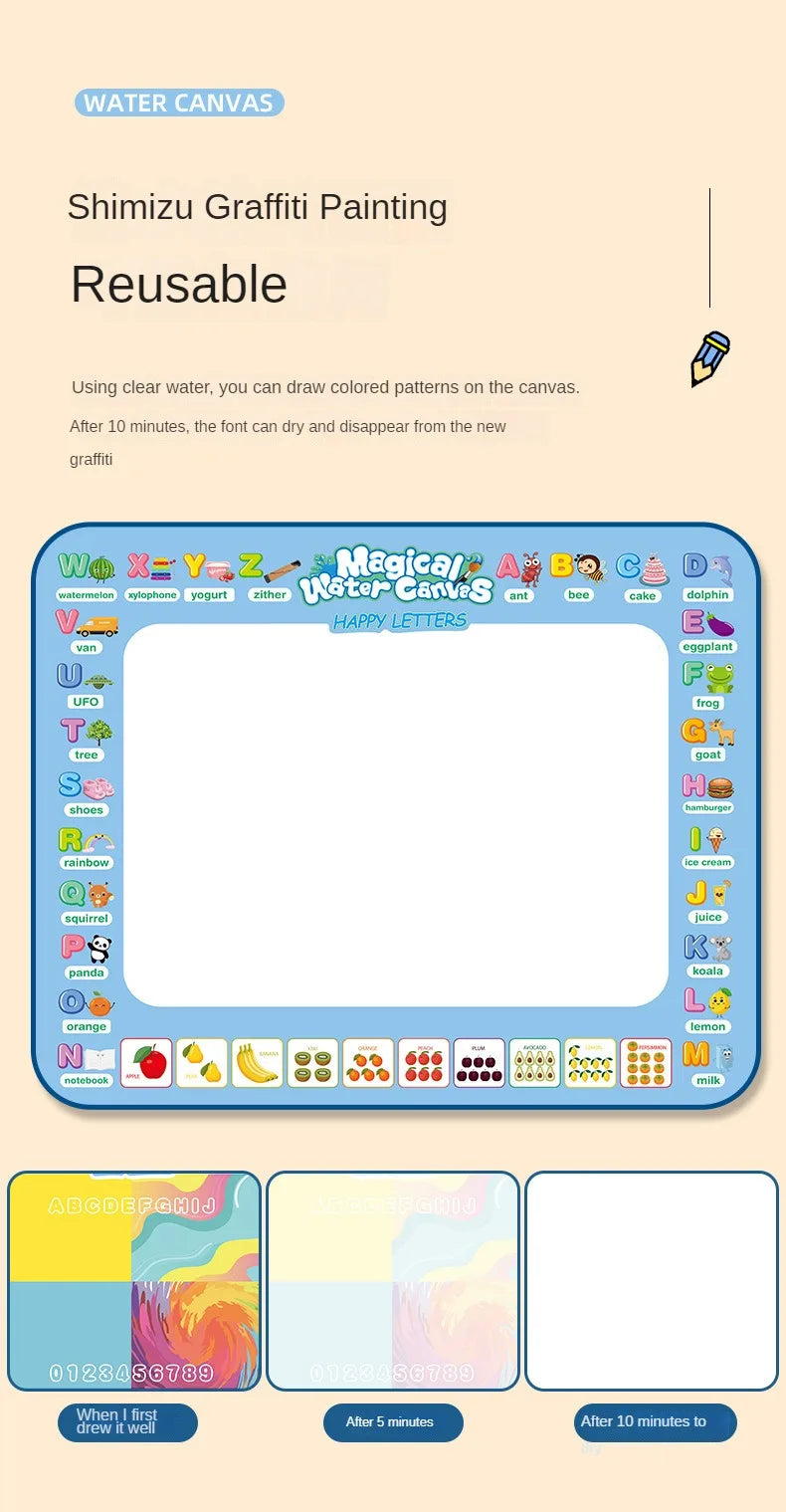 Tapete Mágico de Desenho com Água Reutilizável – Quadro de Pintura e Rabisco com Canetas | Brinquedo Educativo Montessori para Crianças