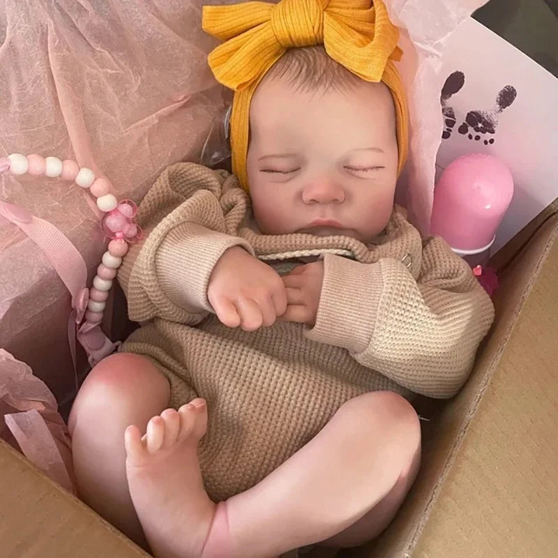 Boneca Reborn MRB Levi Sleeping – Bebê Reborn Já Pintado, Finalizado, Dormindo – Recém-Nascido de Vinil com Pele 3D e Veias Visíveis – Boneca Artística de Coleção