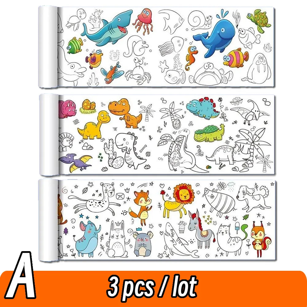 Rolo de Papel para Desenho Infantil de 90cm – Tela com Tema Animal para Colorir DIY, Pintura, Recorte e Grafite Educacional para Escola