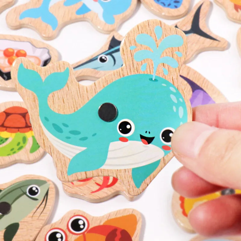 Brinquedo de Pesca Montessori em Madeira – Jogo Educativo Interativo com Peixinhos Magnéticos para Crianças
