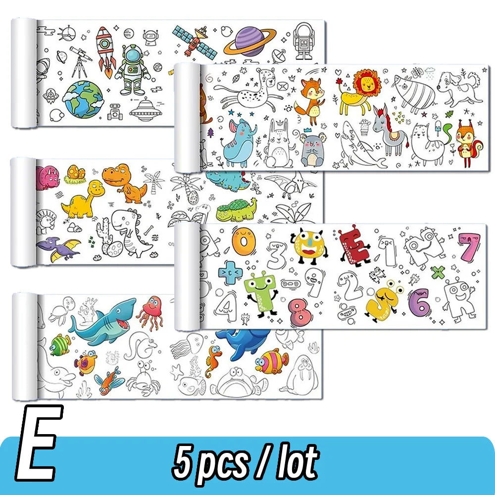 Rolo de Papel para Desenho Infantil de 90cm – Tela com Tema Animal para Colorir DIY, Pintura, Recorte e Grafite Educacional para Escola