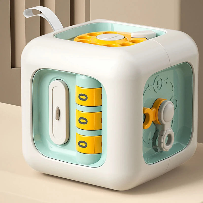 Cubo Montessori 6 em 1 – Brinquedo Sensorial Educativo com Atividades para Bebês Descubra um mundo de aprendizado e diversão em um só brinquedo!